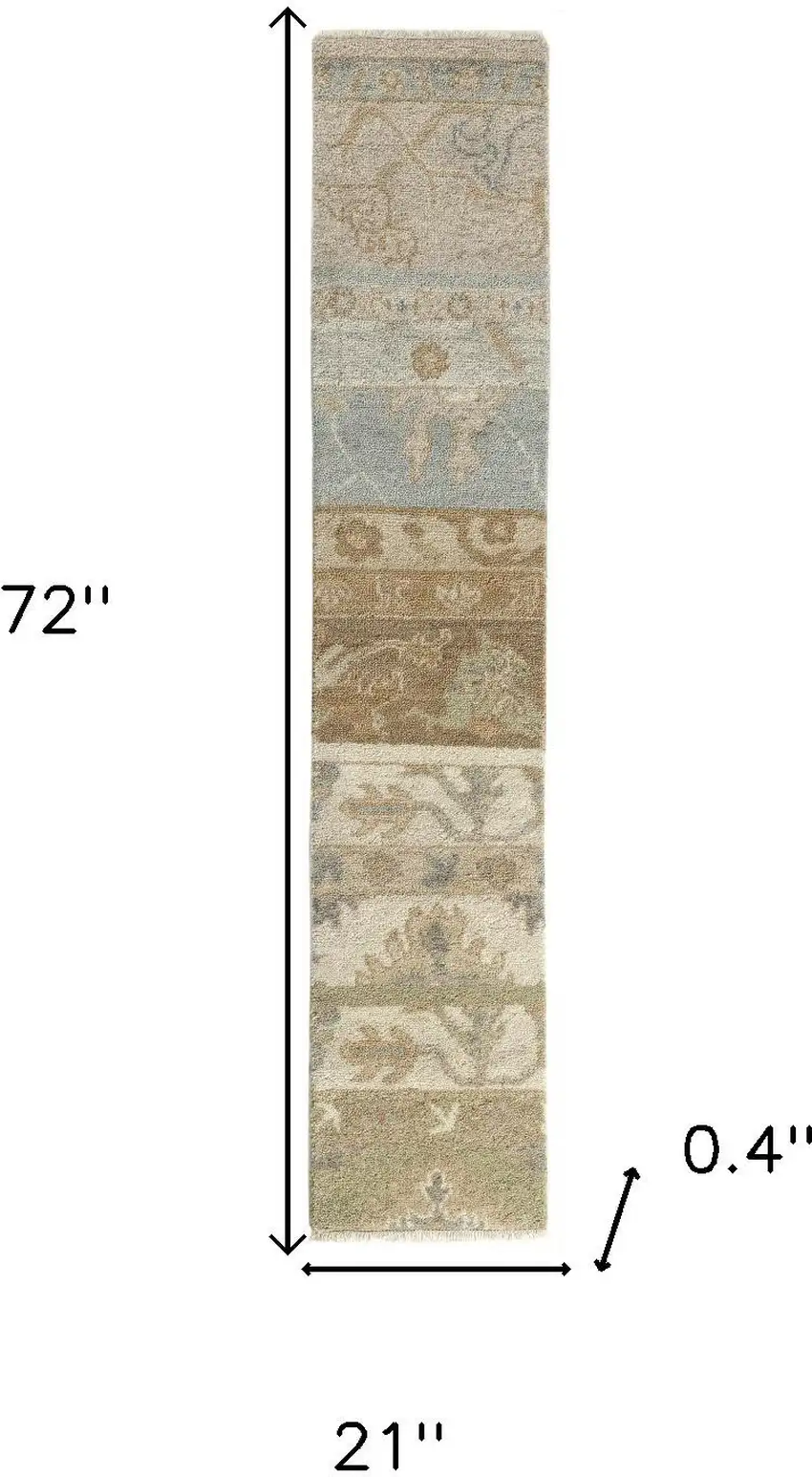 Beige And Gray Wool Abstract Hand Knotted Area Rug Photo 4