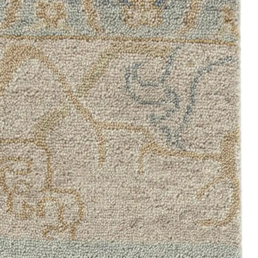 Beige And Gray Wool Abstract Hand Knotted Area Rug Photo 2