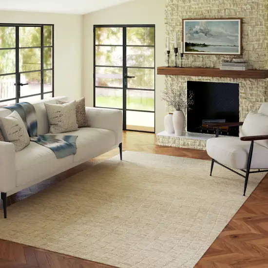 Beige And Gray Wool Abstract Hand Tufted Square Rug Photo 7