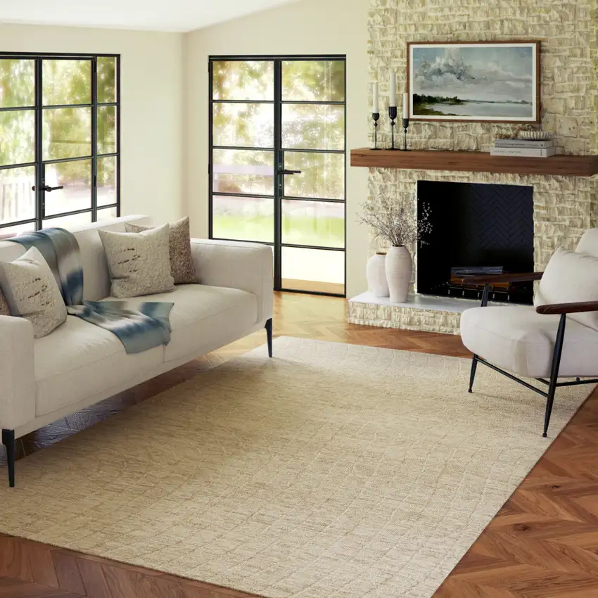 Beige And Gray Wool Abstract Hand Tufted Square Rug Photo 7