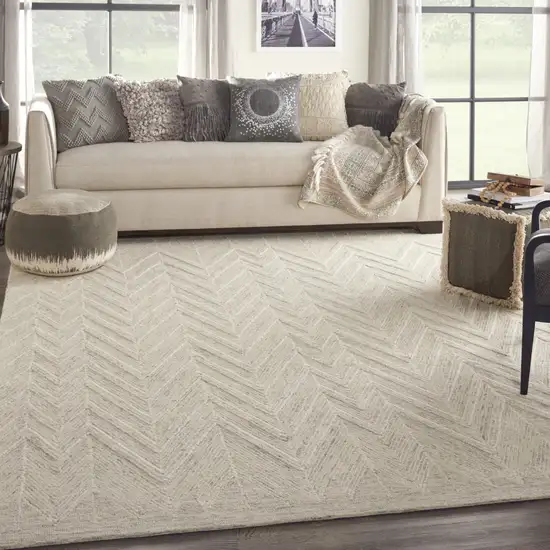 Beige And Gray Wool Chevron Area Rug Photo 5