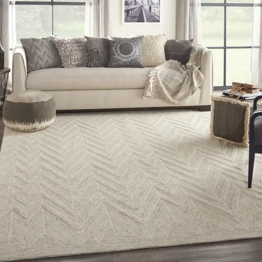Beige And Gray Wool Chevron Area Rug Photo 5