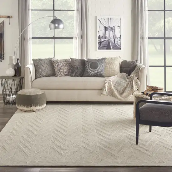Beige And Gray Wool Chevron Area Rug Photo 6