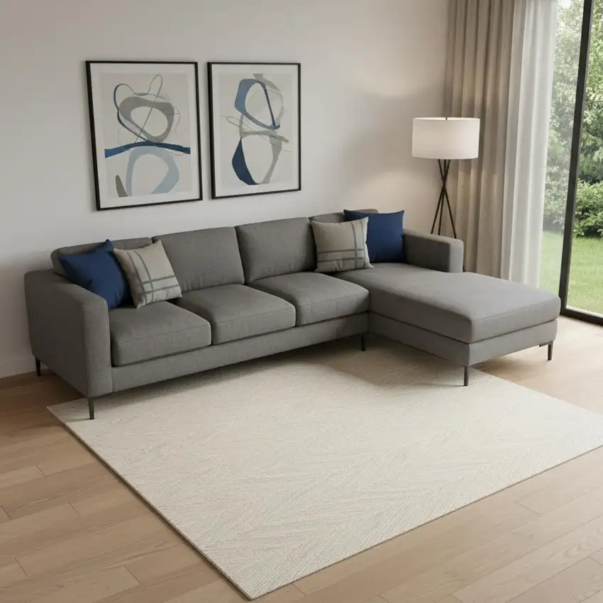 Beige And Gray Wool Chevron Area Rug Photo 1