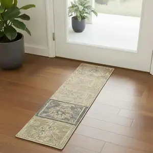 Photo of Beige And Gray Wool Floral Hand Tufted Area Rug