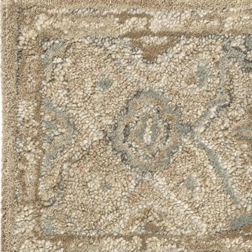 Beige And Gray Wool Floral Hand Tufted Area Rug Photo 4