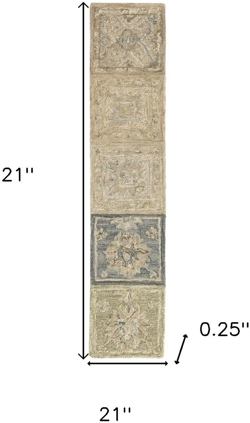 Beige And Gray Wool Floral Hand Tufted Area Rug Photo 3