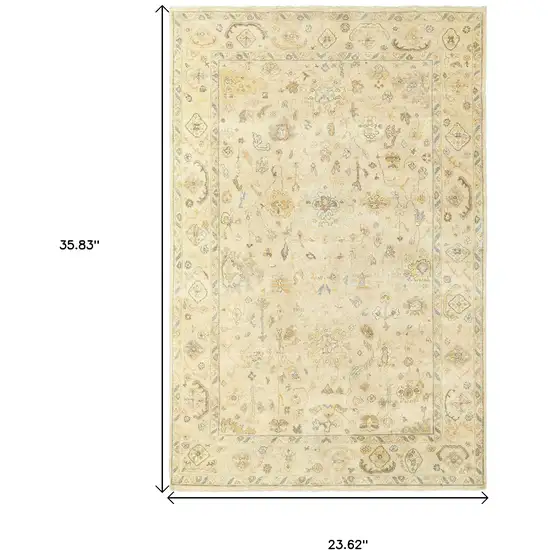 Beige And Gray Wool Oriental Hand Knotted Area Rug Photo 7