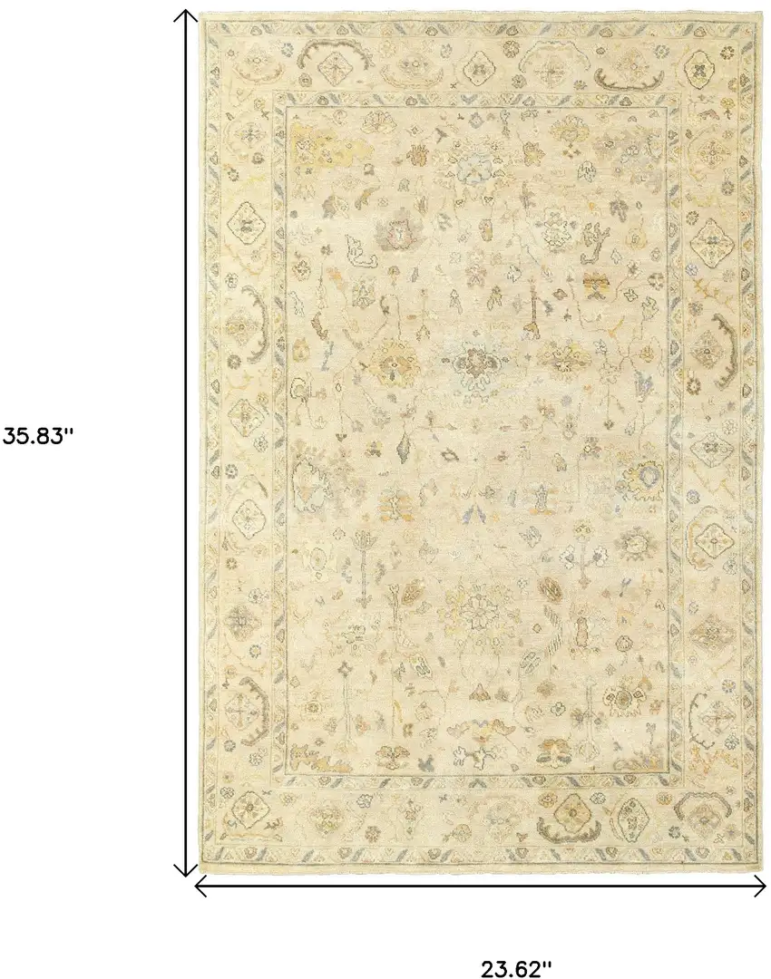 Beige And Gray Wool Oriental Hand Knotted Area Rug Photo 7