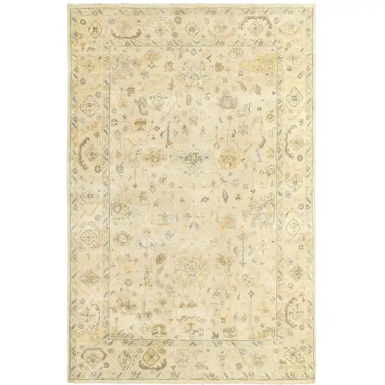 Beige And Gray Wool Oriental Hand Knotted Area Rug Photo 2