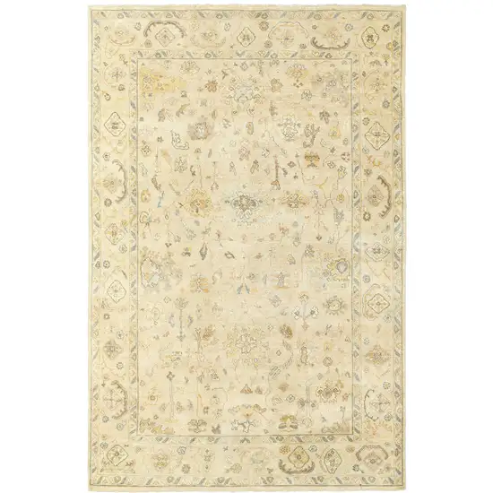 Beige And Gray Wool Oriental Hand Knotted Area Rug Photo 3