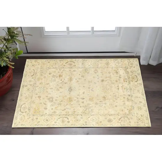 Beige And Gray Wool Oriental Hand Knotted Area Rug Photo 1