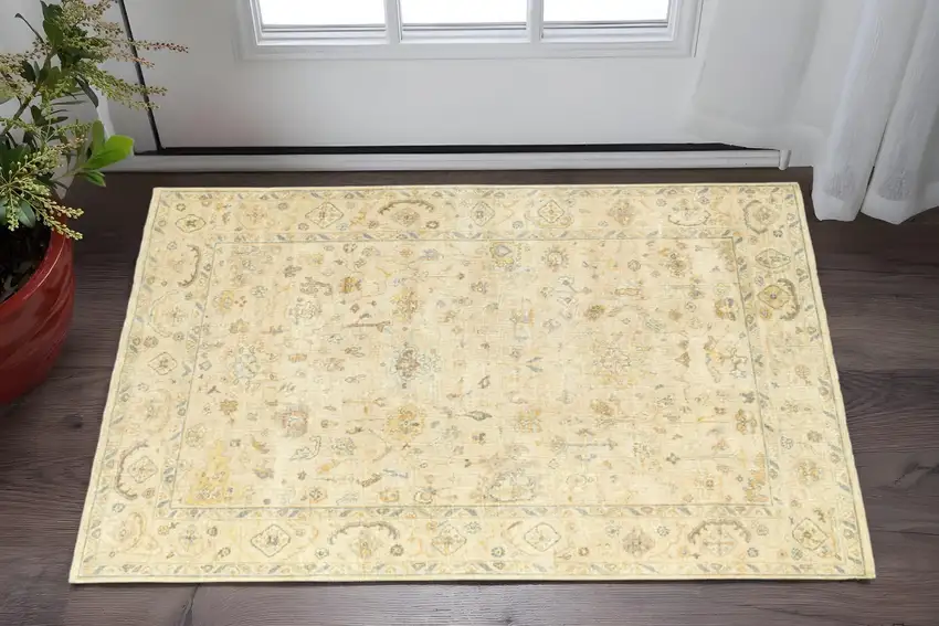 Beige And Gray Wool Oriental Hand Knotted Area Rug Photo 1