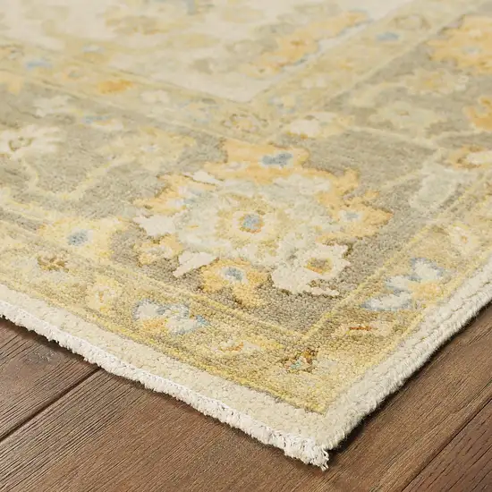 Beige And Gray Wool Oriental Hand Knotted Area Rug Photo 5