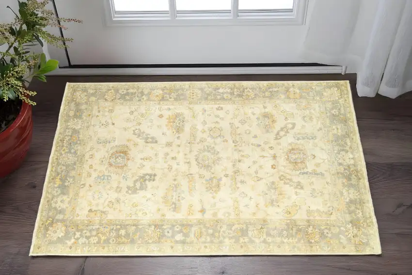 Beige And Gray Wool Oriental Hand Knotted Area Rug Photo 1