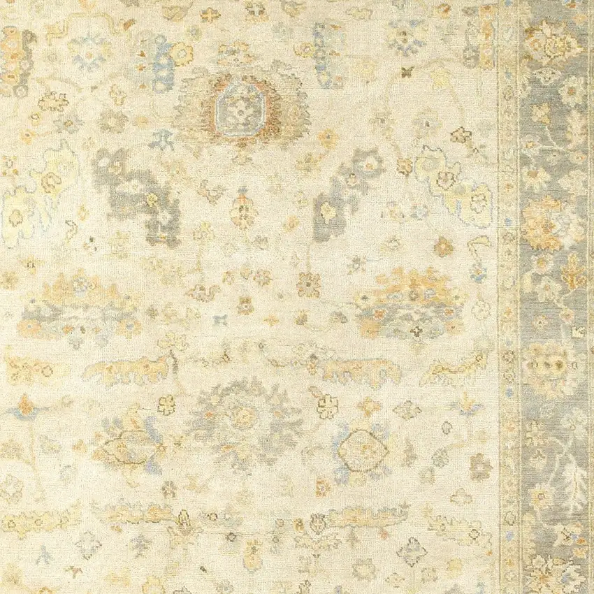 Beige And Gray Wool Oriental Hand Knotted Area Rug Photo 4