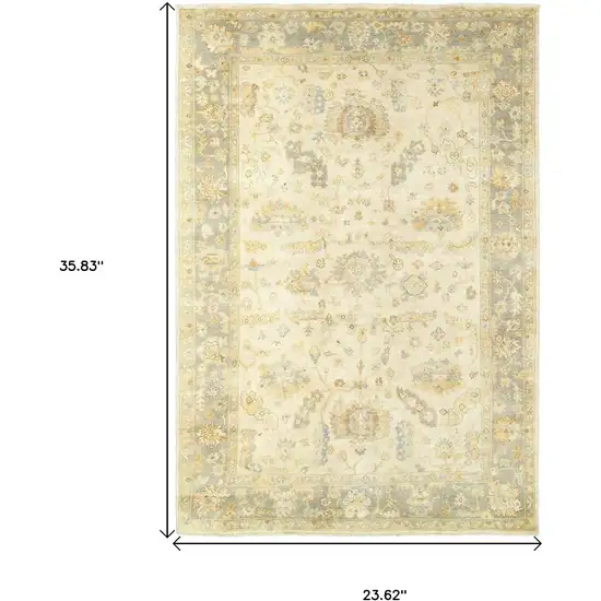 Beige And Gray Wool Oriental Hand Knotted Area Rug Photo 6