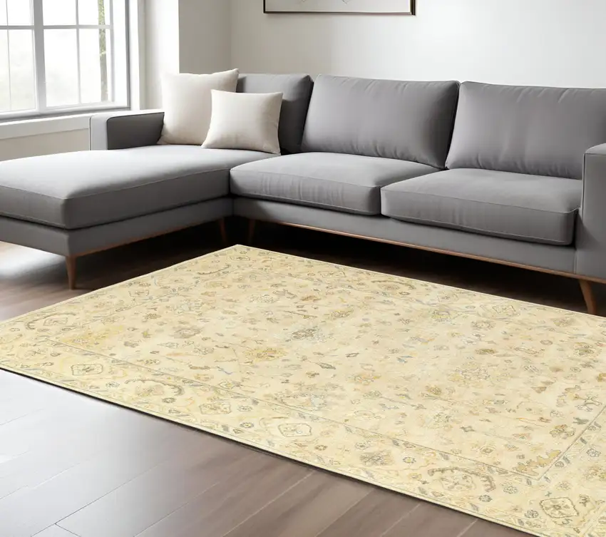 Beige And Gray Wool Oriental Hand Knotted Area Rug Photo 1