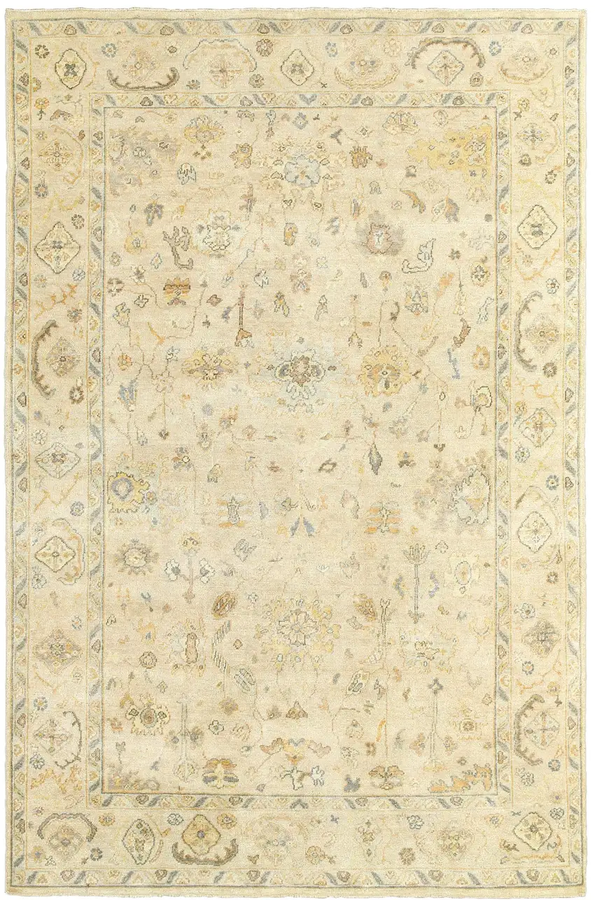 Beige And Gray Wool Oriental Hand Knotted Area Rug Photo 5