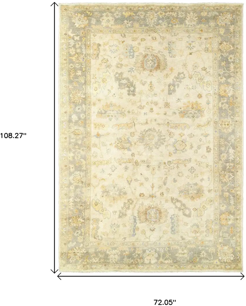 Beige And Gray Wool Oriental Hand Knotted Area Rug Photo 3