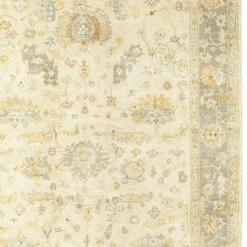 Beige And Gray Wool Oriental Hand Knotted Area Rug Photo 5