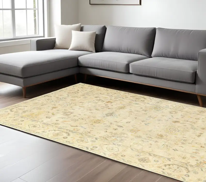 Beige And Gray Wool Oriental Hand Knotted Area Rug Photo 1