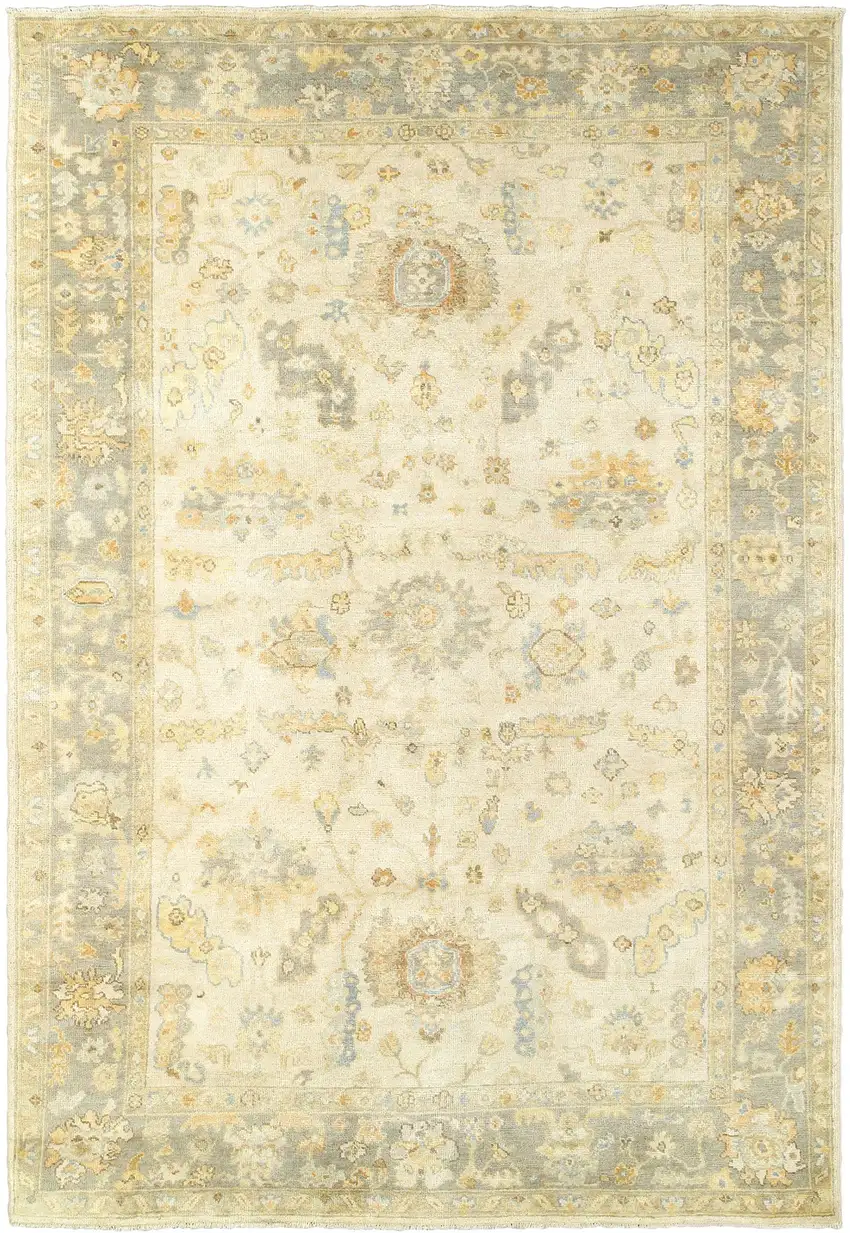 Beige And Gray Wool Oriental Hand Knotted Area Rug Photo 2
