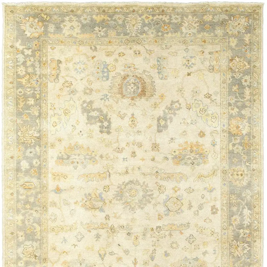 Beige And Gray Wool Oriental Hand Knotted Area Rug Photo 4