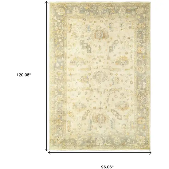 Beige And Gray Wool Oriental Hand Knotted Area Rug Photo 3