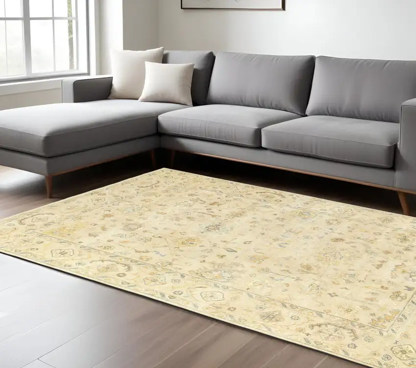 Beige And Gray Wool Oriental Hand Knotted Area Rug Photo 1