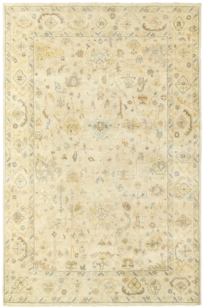 Beige And Gray Wool Oriental Hand Knotted Area Rug Photo 2