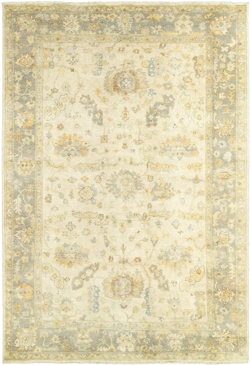 Beige And Gray Wool Oriental Hand Knotted Area Rug Photo 4