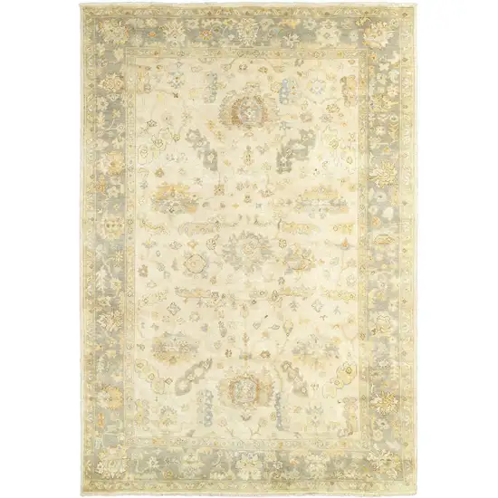 Beige And Gray Wool Oriental Hand Knotted Area Rug Photo 4