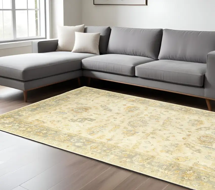 Beige And Gray Wool Oriental Hand Knotted Area Rug Photo 1