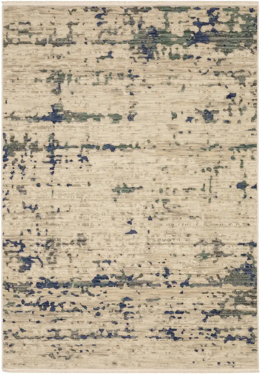 Beige And Green Abstract Area Rug With Fringe Photo 7
