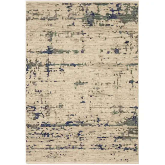 Beige And Green Abstract Area Rug With Fringe Photo 7