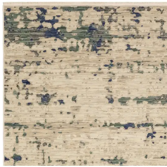 Beige And Green Abstract Area Rug With Fringe Photo 7