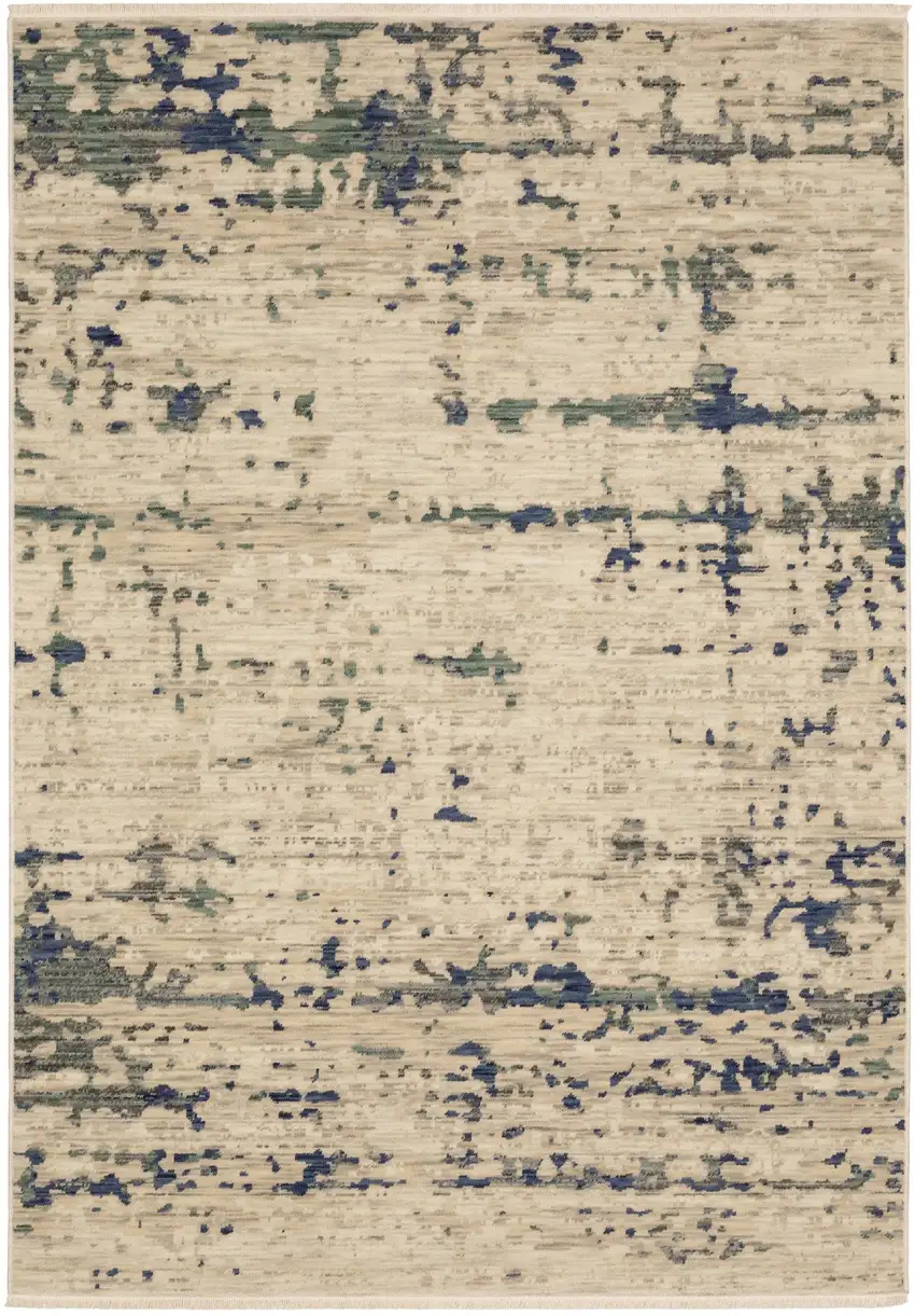 Beige And Green Abstract Area Rug With Fringe Photo 2