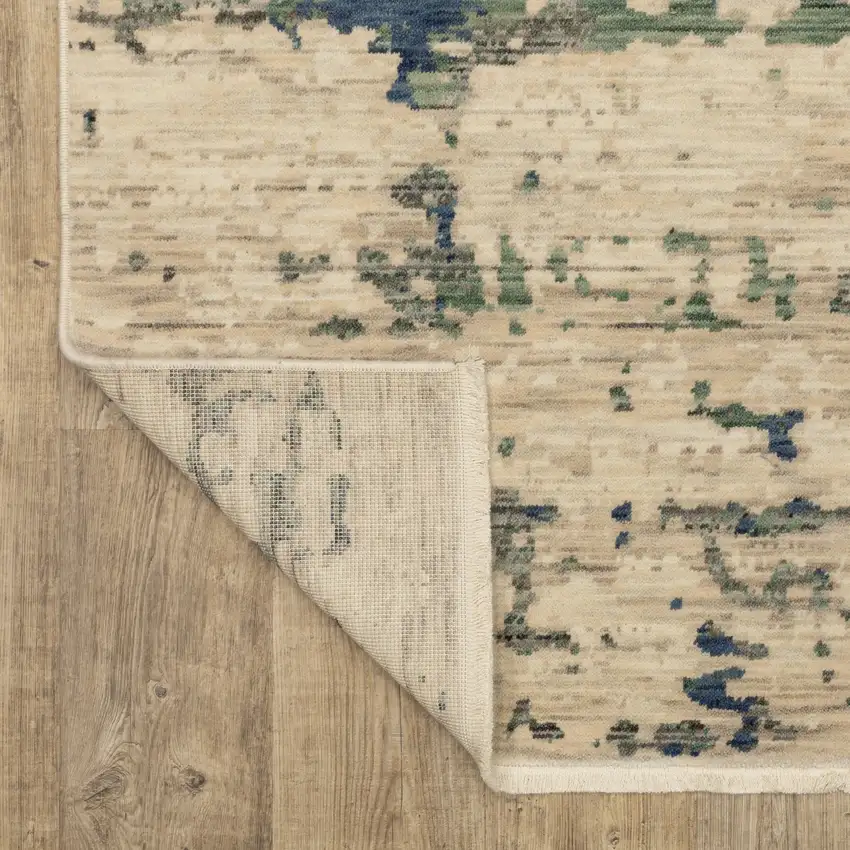 Beige And Green Abstract Area Rug With Fringe Photo 8