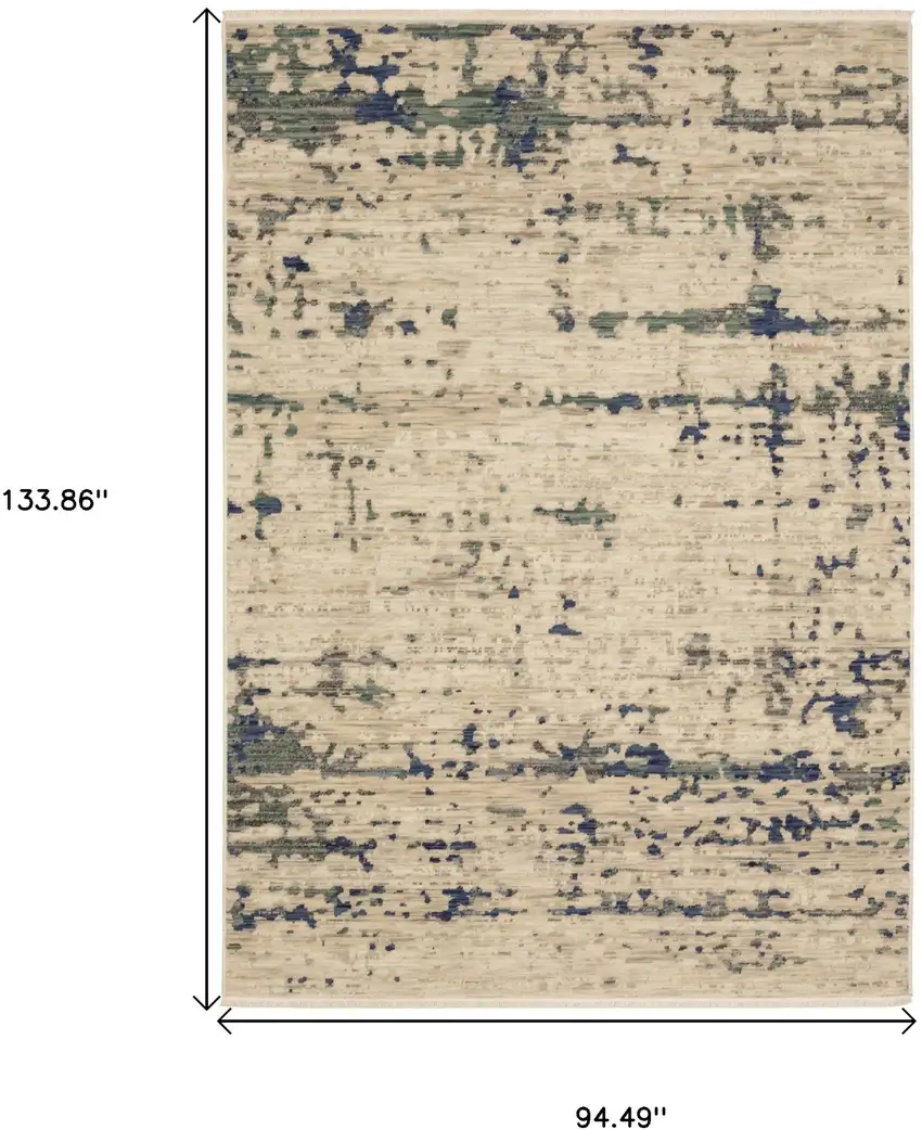 Beige And Green Abstract Area Rug With Fringe Photo 3