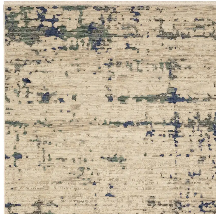 Beige And Green Abstract Area Rug With Fringe Photo 6