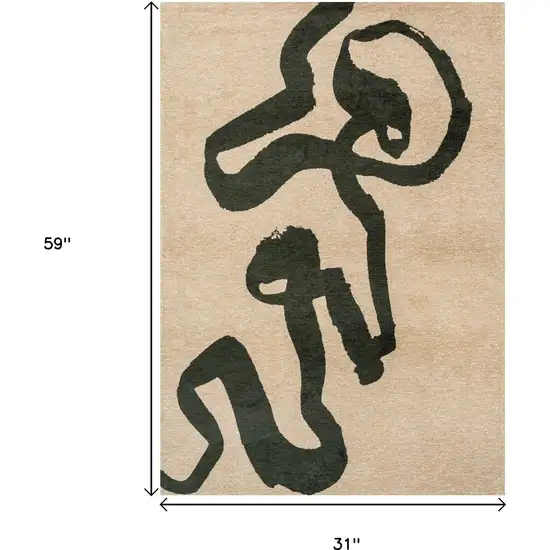 Beige And Green Abstract Washable Area Rug With UV Protection Photo 9