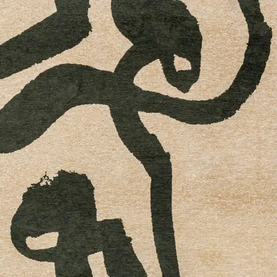 Beige And Green Abstract Washable Area Rug With UV Protection Photo 1