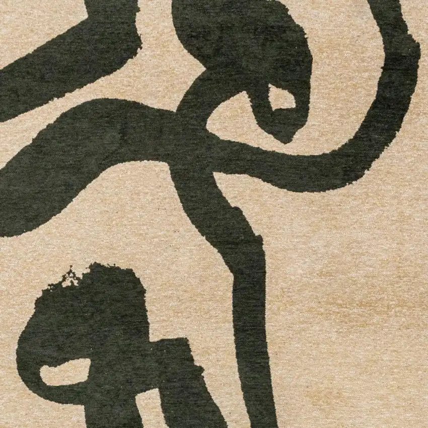 Beige And Green Abstract Washable Area Rug With UV Protection Photo 1