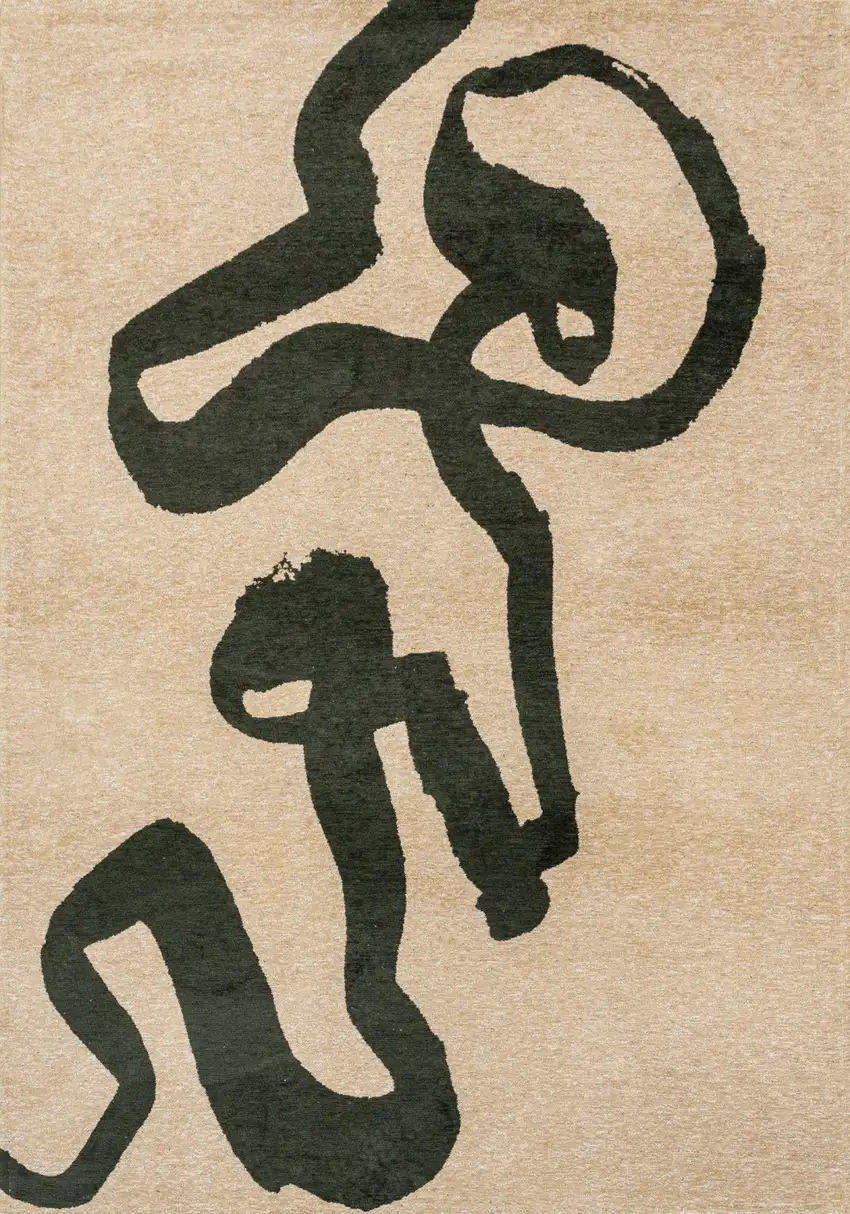 Beige And Green Abstract Washable Area Rug With UV Protection Photo 2