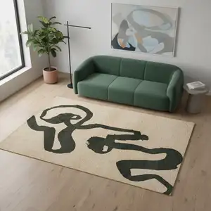 Photo of Beige And Green Abstract Washable Area Rug With UV Protection