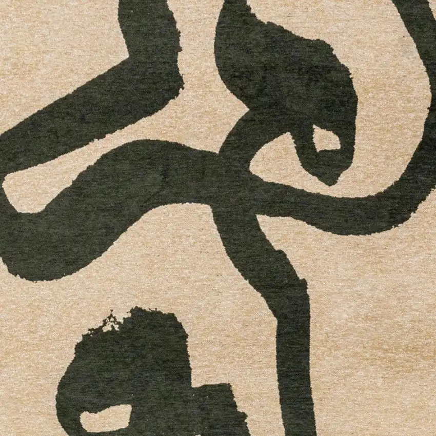 Beige And Green Abstract Washable Area Rug With UV Protection Photo 3