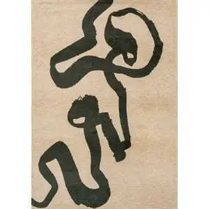 Photo of Beige And Green Abstract Washable Area Rug With UV Protection