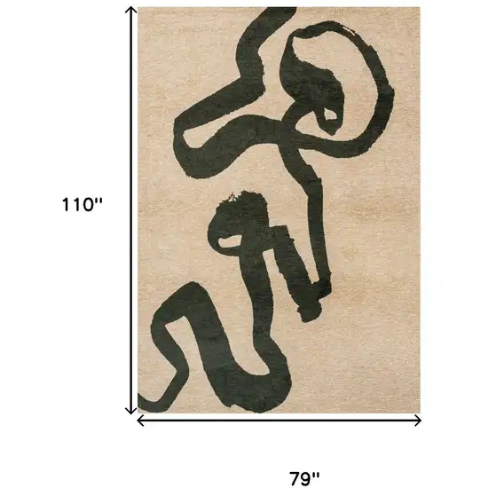 Beige And Green Abstract Washable Area Rug With UV Protection Photo 9