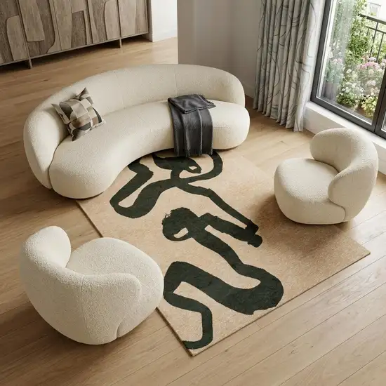Beige And Green Abstract Washable Area Rug With UV Protection Photo 1